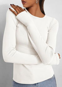 BTFBM Women's Casual Tops Spring Fall Outfits Long Sleeve Shirt Crewneck Workout Stretchy Slim Fit Going Out Top