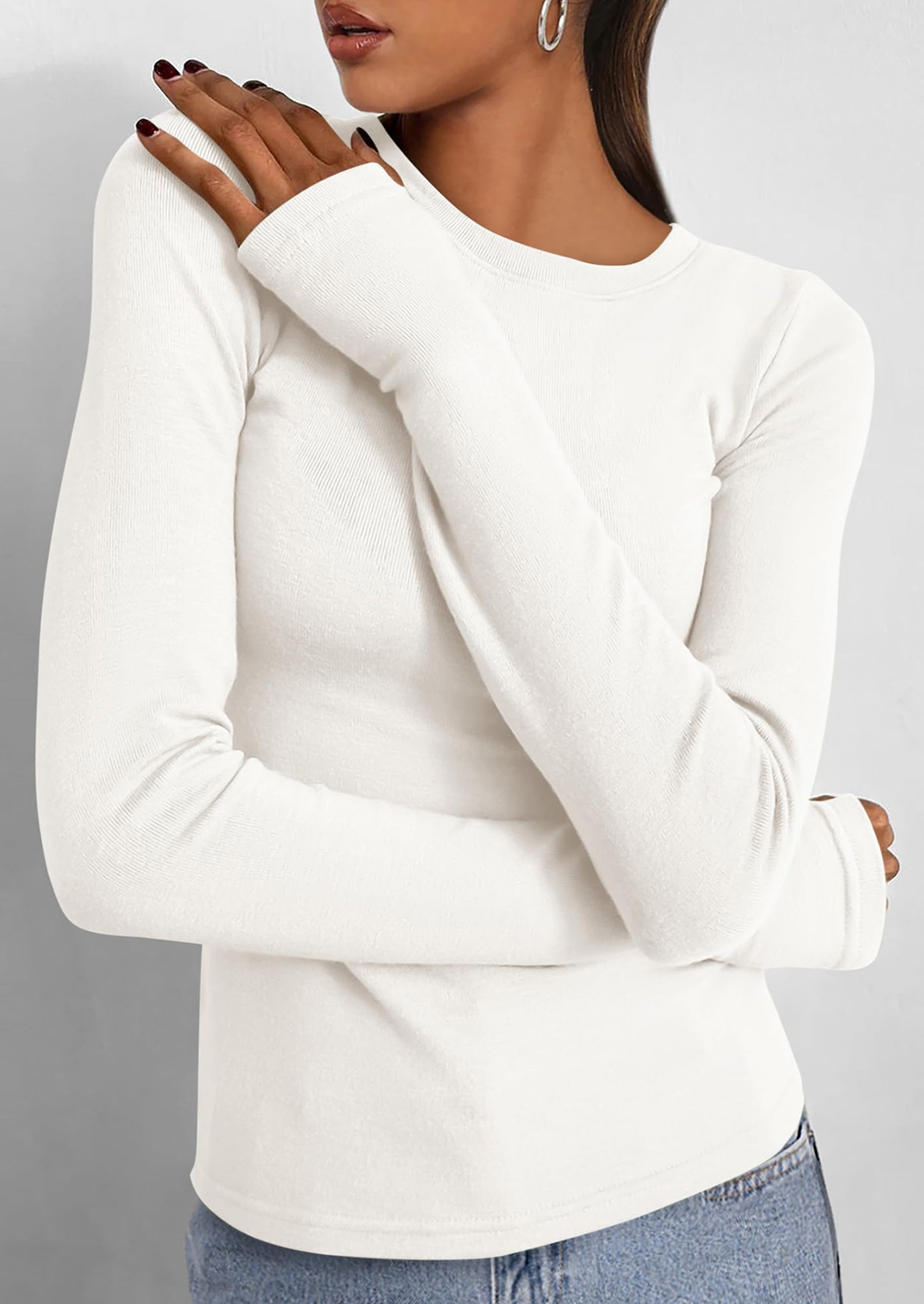 BTFBM Women's Casual Tops Spring Fall Outfits Long Sleeve Shirt Crewneck Workout Stretchy Slim Fit Going Out Top