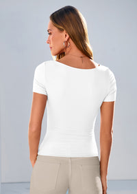 PRETTYGARDEN Women's Summer Asymmetrical Y2K Tops Trendy Ribbed Short Sleeve Fitted Tee Shirts Spring Fashion Clothing