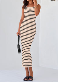 Womens Summer Tank Dress Casual Sleeveless Striped Ribbed Knit Long Dresses Beach Vacation Sundress