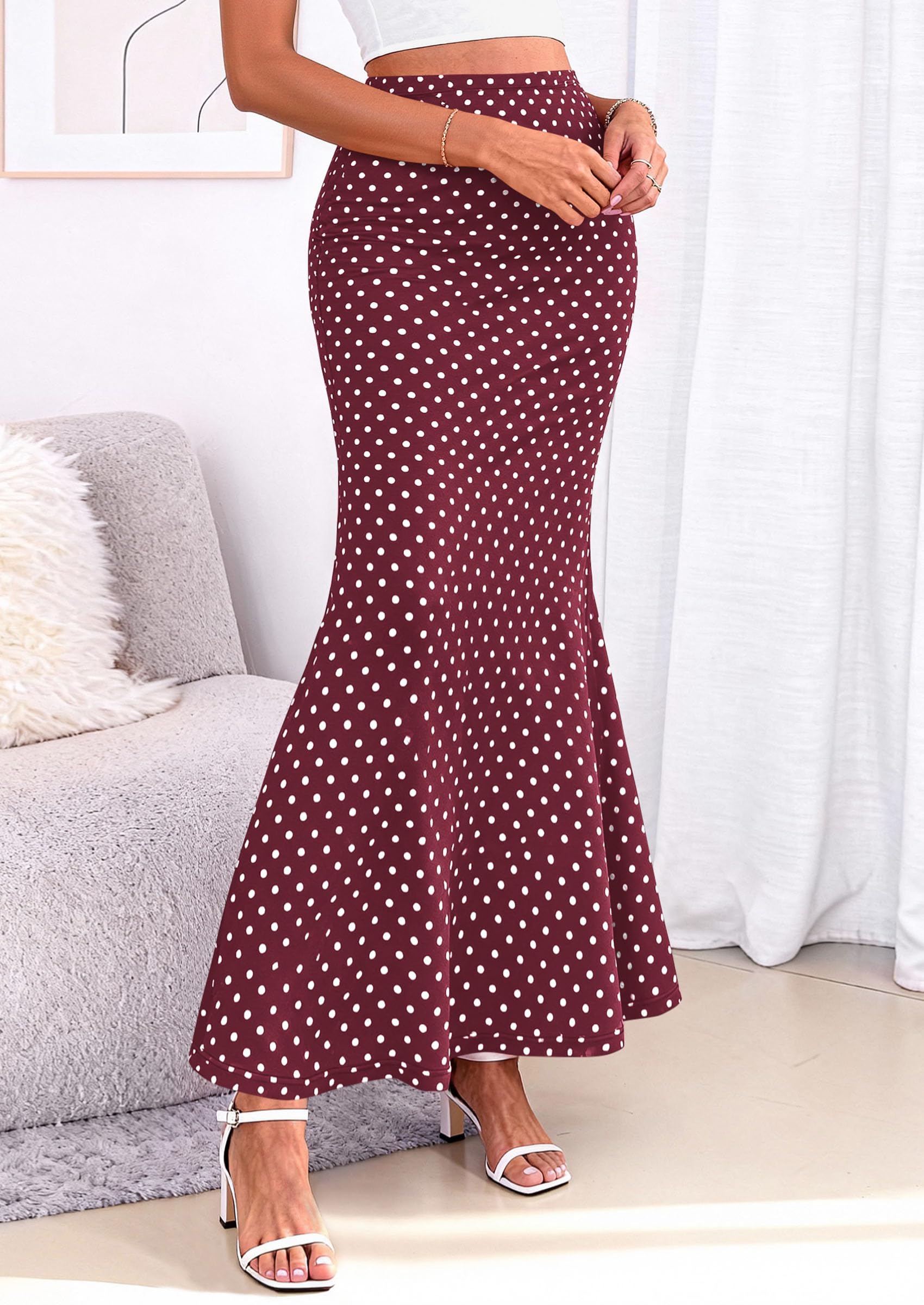 PRETTYGARDEN Maxi Skirts for Women 2026 Summer Flowy High Waisted Polka Dot Mermaid Office Work Spring Fashion Long Skirt PRETTYGARDEN