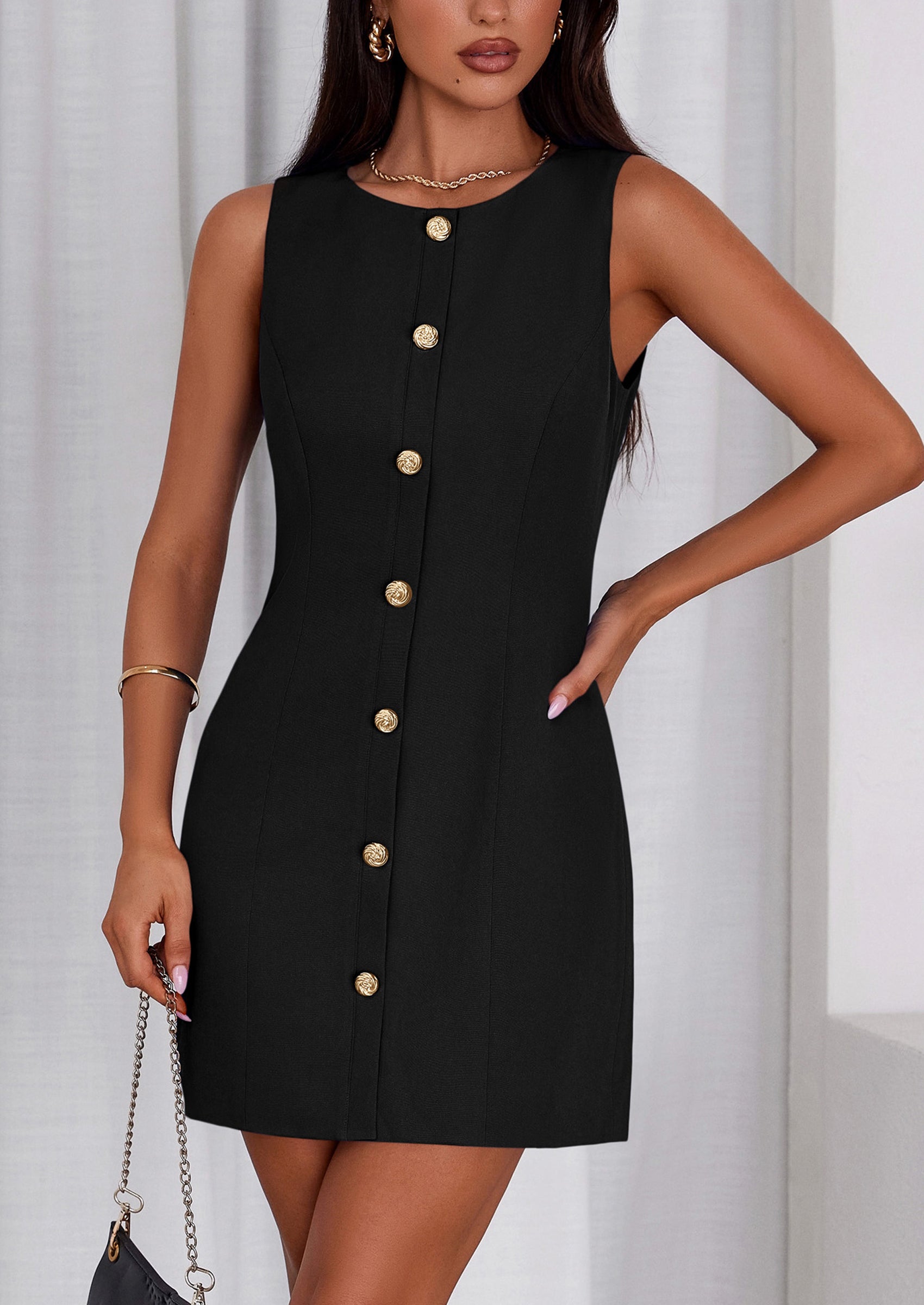 PRETTYGARDEN Work Dresses for Women Spring Business Formal Short Dress Sleeveless Button Down Elegant Office Outfits