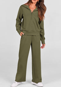 PRETTYGARDEN Women's 2 Piece Outfits Casual Lapel Half Zip Sweatshirts And Wide Leg Pants Tracksuit Sets