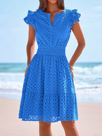 PRETTYGARDEN Women's Summer Sundresses Eyelet Cap Sleeve V Neck Short Boho Wedding Guest Dress Beach Vacation Clothes PRETTYGARDEN