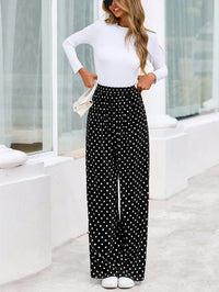 PRETTYGARDEN Casual Women's Pants Elastic Waist Palazzo Long Stretchy Wide Leg Trousers Knit Fall Outfits with Pockets