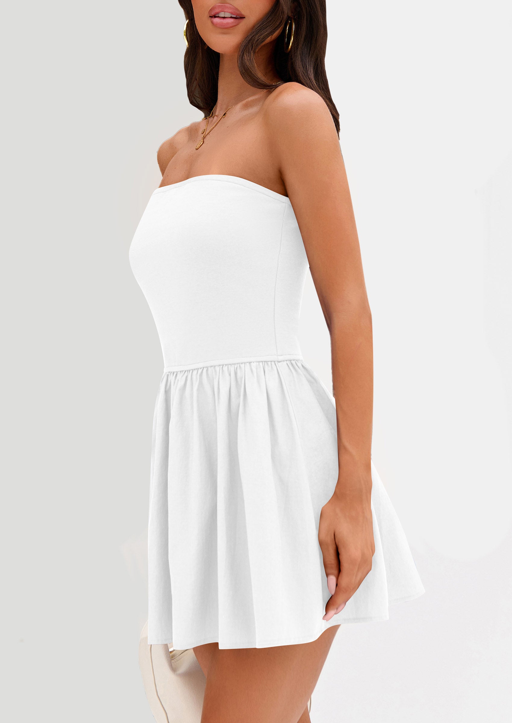 Strapless Casual Tube Top Ruffle A Line Patchwork Mini Dresses Mini Party Dresses