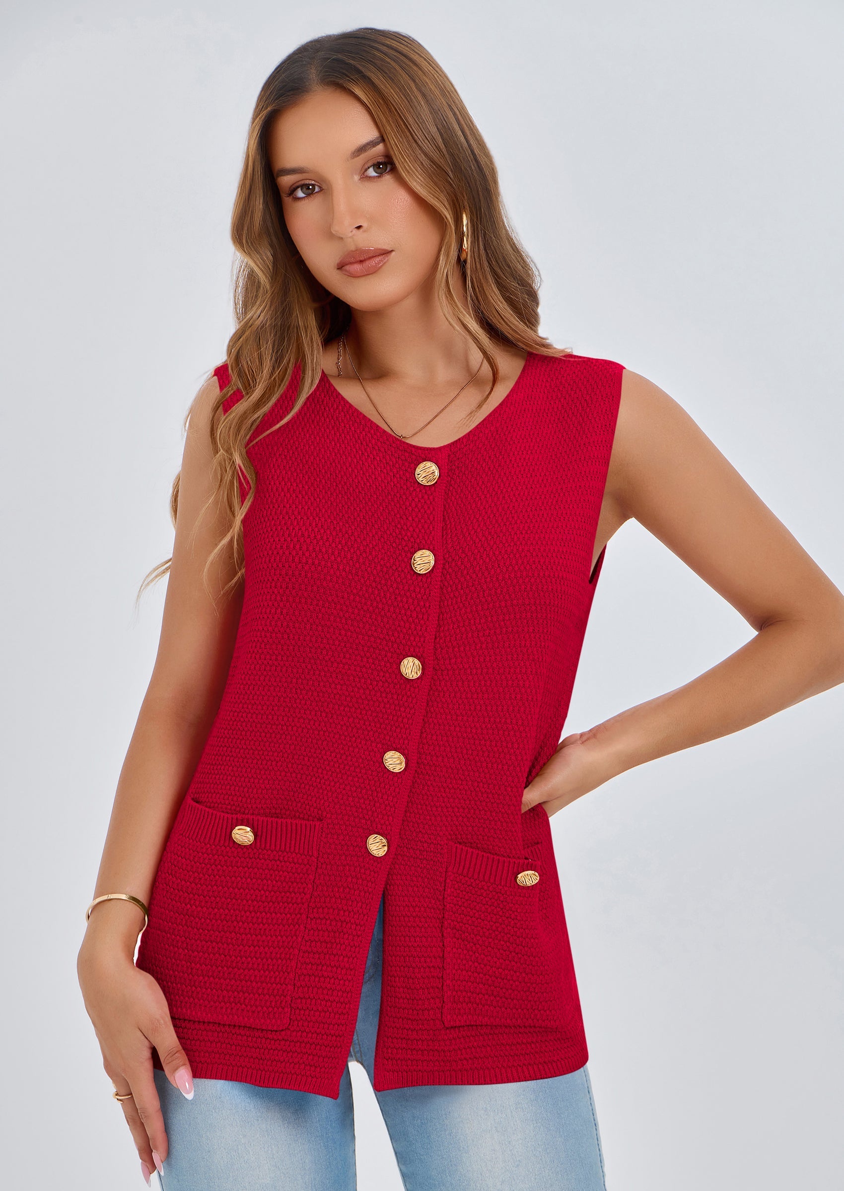 PRETTYGARDEN Women's Knit Sweater Vest Summer Sleeveless Button Down Tank Tops Trendy Business Casual Outfits PRETTYGARDEN