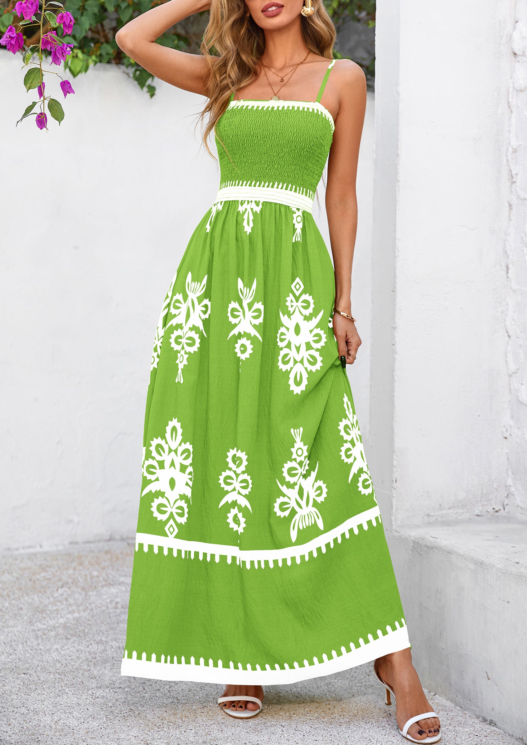 PRETTYGARDEN Summer Dress for Women Floral Sundress Spaghetti Strap Flowy Beach Vacation Boho Maxi Dresses