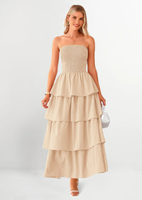 PRETTYGARDEN Maxi Dresses for Women Off Shoulder Smocked Tiered Ruffle Long Flowy Wedding Guest Dress