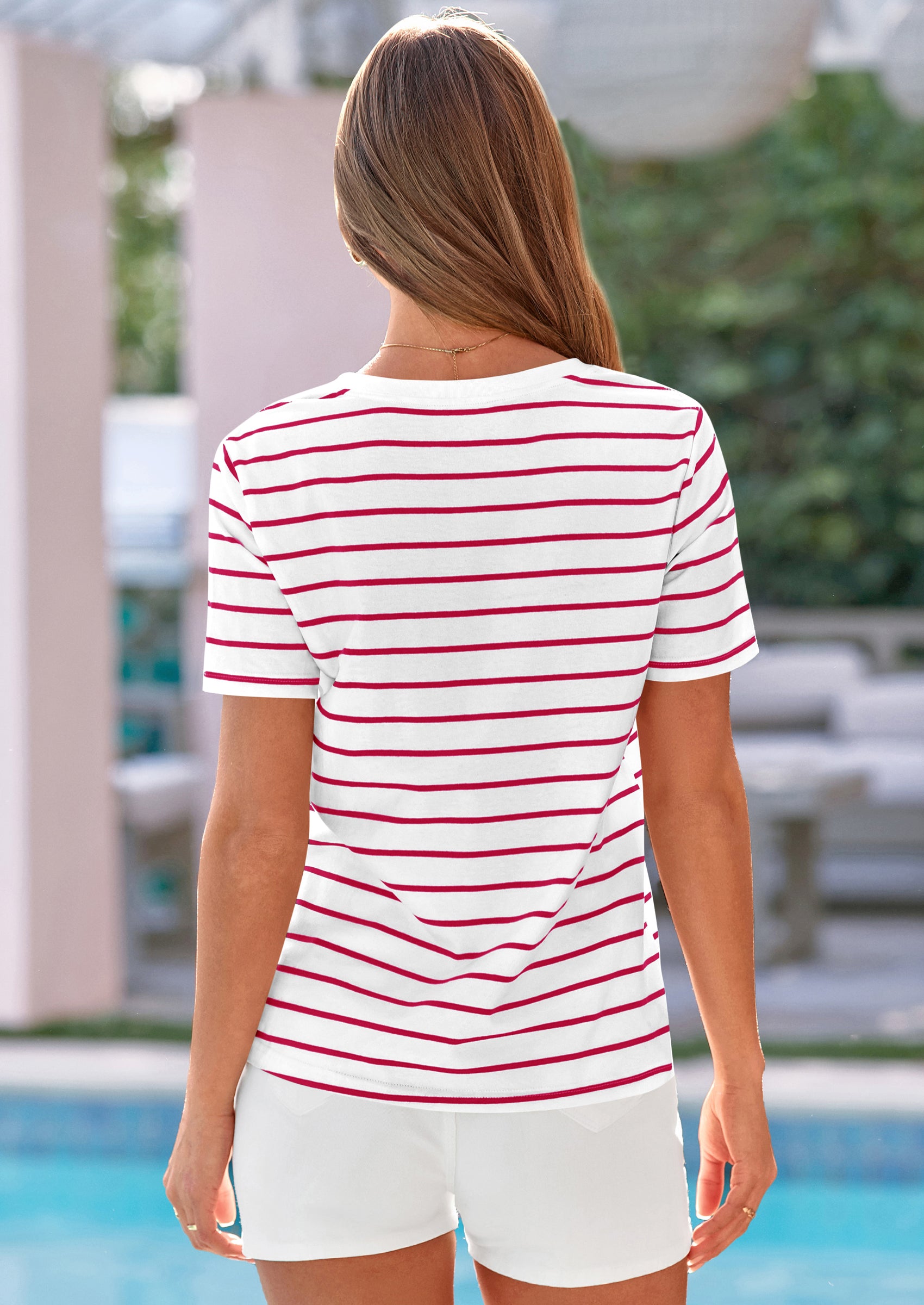 PRETTYGARDEN Short Sleeve Shirts for Women Spring V Neck Cute Tops Casual Striped Shirt Knitted Tees Summer Outfits