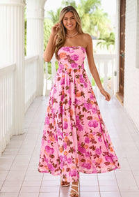 PRETTYGARDEN Womens Boho Maxi Dress Summer Floral Tube Strapless Spring Wedding Guest Cocktail Long Dresses