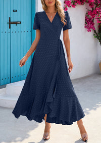 PRETTYGARDEN Women's Summer Maxi Dress Casual Wrap Floral Boho Short Sleeve V Neck Split Ruffle Beach Long Dresses