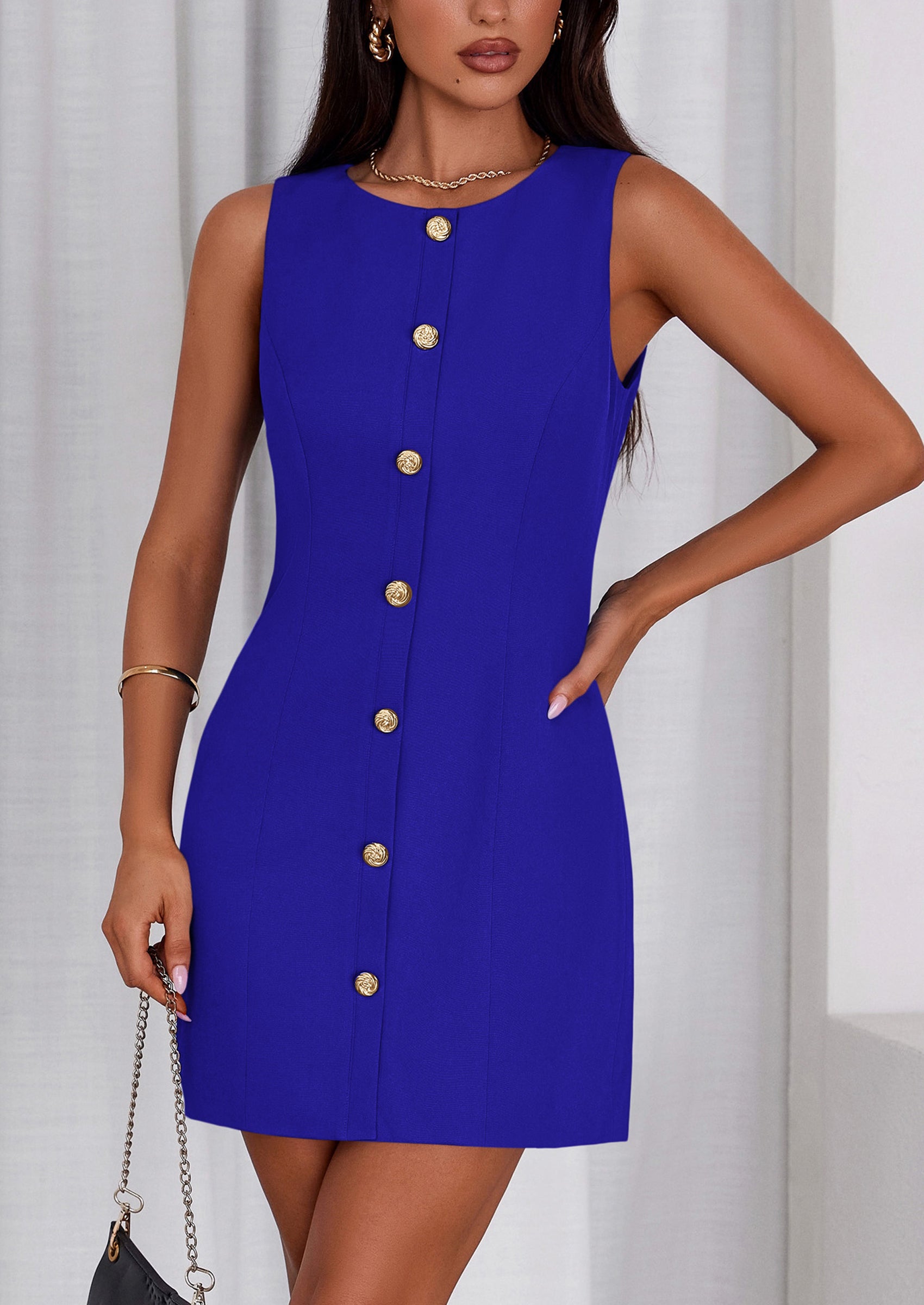 PRETTYGARDEN Work Dresses for Women Spring Business Formal Short Dress Sleeveless Button Down Elegant Office Outfits