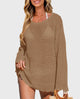 Long Sleeve Knit Crochet Bathing Beach Vacation Cover Up Dresses