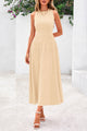 Women's Summer Midi Dresses 2025 Sleeveless Crewneck Knit A Line Pleated Swing Wedding Guest Casual Tank Dress