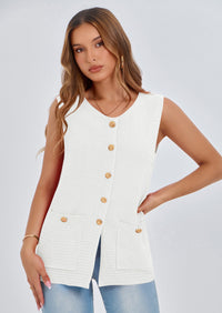 PRETTYGARDEN Women's Knit Sweater Vest Summer Sleeveless Button Down Tank Tops Trendy Business Casual Outfits PRETTYGARDEN