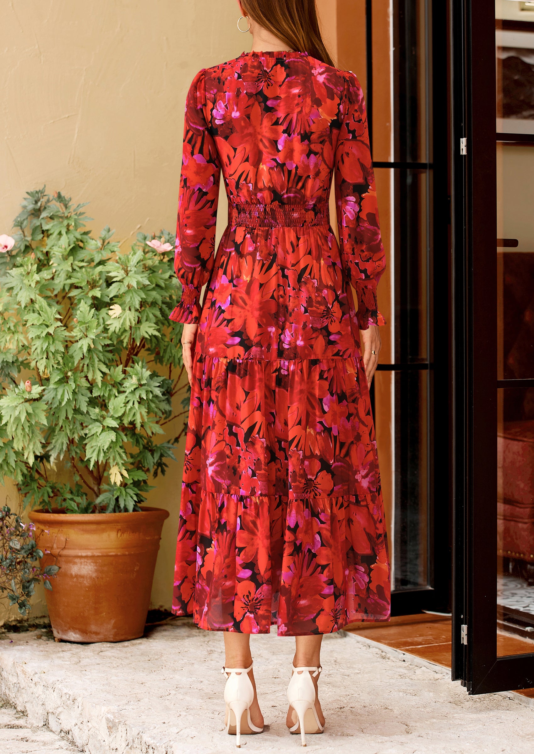 PRETTYGARDEN Women's Floral Maxi Dress Spring Long Sleeve V Neck Casual A Line Long Flowy Boho Party Dresses