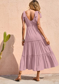 PRETTYGARDEN Women's Cross Neck Spring Sleeveless Tiered Maxi Dress Beach Tie Strap Smocked Long Dresses Pleated Sundress