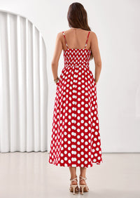 PRETTYGARDEN Womens Summer Dresses Spring Sleeveless Spaghetti Straps Casual Midi Dress Polka Dot Smocked Beach Sundress PRETTYGARDEN