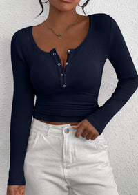 BTFBM Women Long Sleeve Shirts Fall Tops V Neck Button Up Slim Fit Ribbed Knit Solid Color Casual Shirts