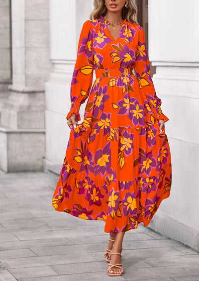 PRETTYGARDEN Women's Floral Maxi Dress Spring Long Sleeve V Neck Casual A Line Long Flowy Boho Party Dresses