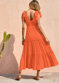 PRETTYGARDEN Women's Cross Neck Spring Sleeveless Tiered Maxi Dress Beach Tie Strap Smocked Long Dresses Pleated Sundress