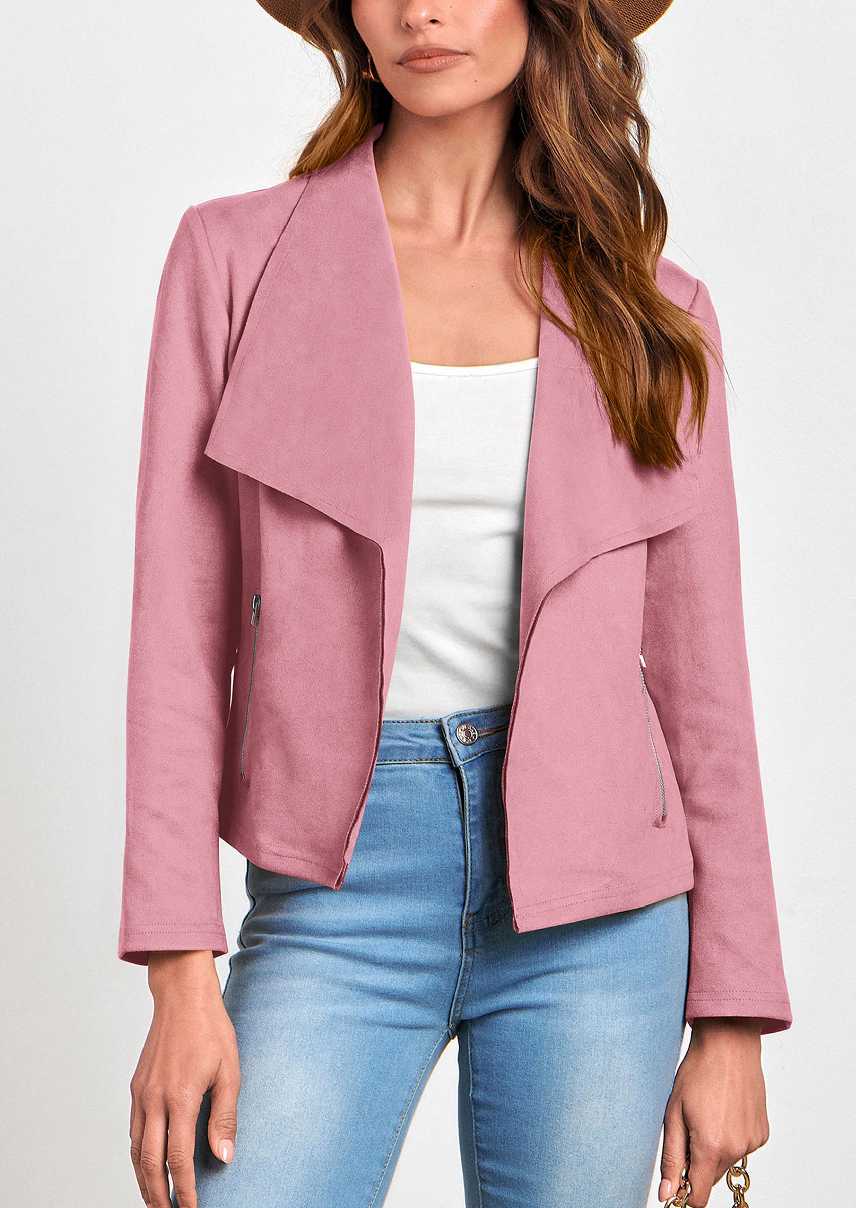 PRETTYGARDEN Women's Faux Suede Jackets Fashion Fall Clothes Long Sleeve Open Front Cropped Coat Outwear