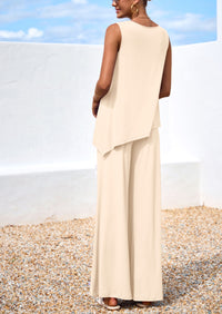 PRETTYGARDEN Women's Two Piece Matching Lounge Sets Asymmetrical Split Tank Tops Wide Leg Pants Summer Outfits Tracksuit