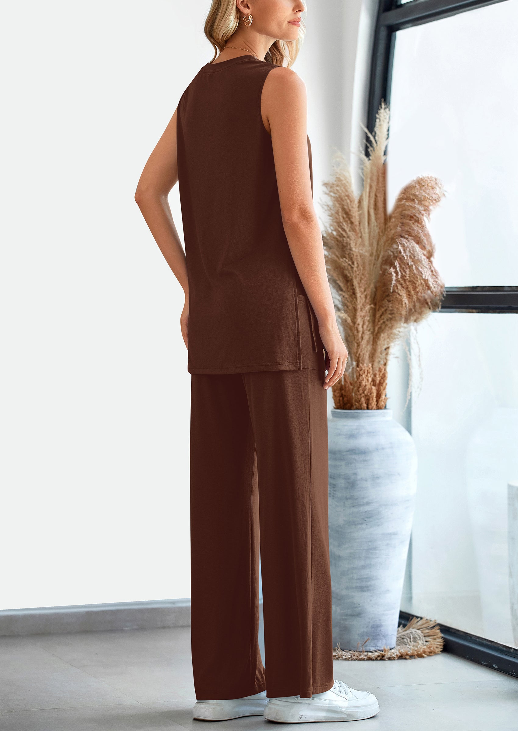 PRETTYGARDEN 2 Piece Set Loose Tank Top Wide Leg Pants Casual Matching Outfits Tracksuit