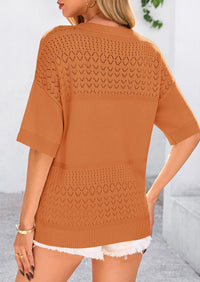 PRETTYGARDEN Women's Short Sleeve Sweater Tops Spring Summer Casual V Neck Ribbed Knit Trendy Eyelet Blouse T Shirts