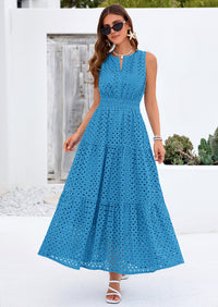 PRETTYGARDEN Summer Dresses for Women Sundresses Sleeveless V Neck Eyelet A Line Flowy Beach Vacation Spring Maxi Dress PRETTYGARDEN