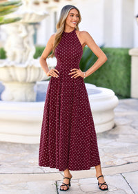 PRETTYGARDEN Summer Halter Dresses for Women Vacation Outfits Sleeveless Polka Dot Sundress Wedding Guest Maxi Dress