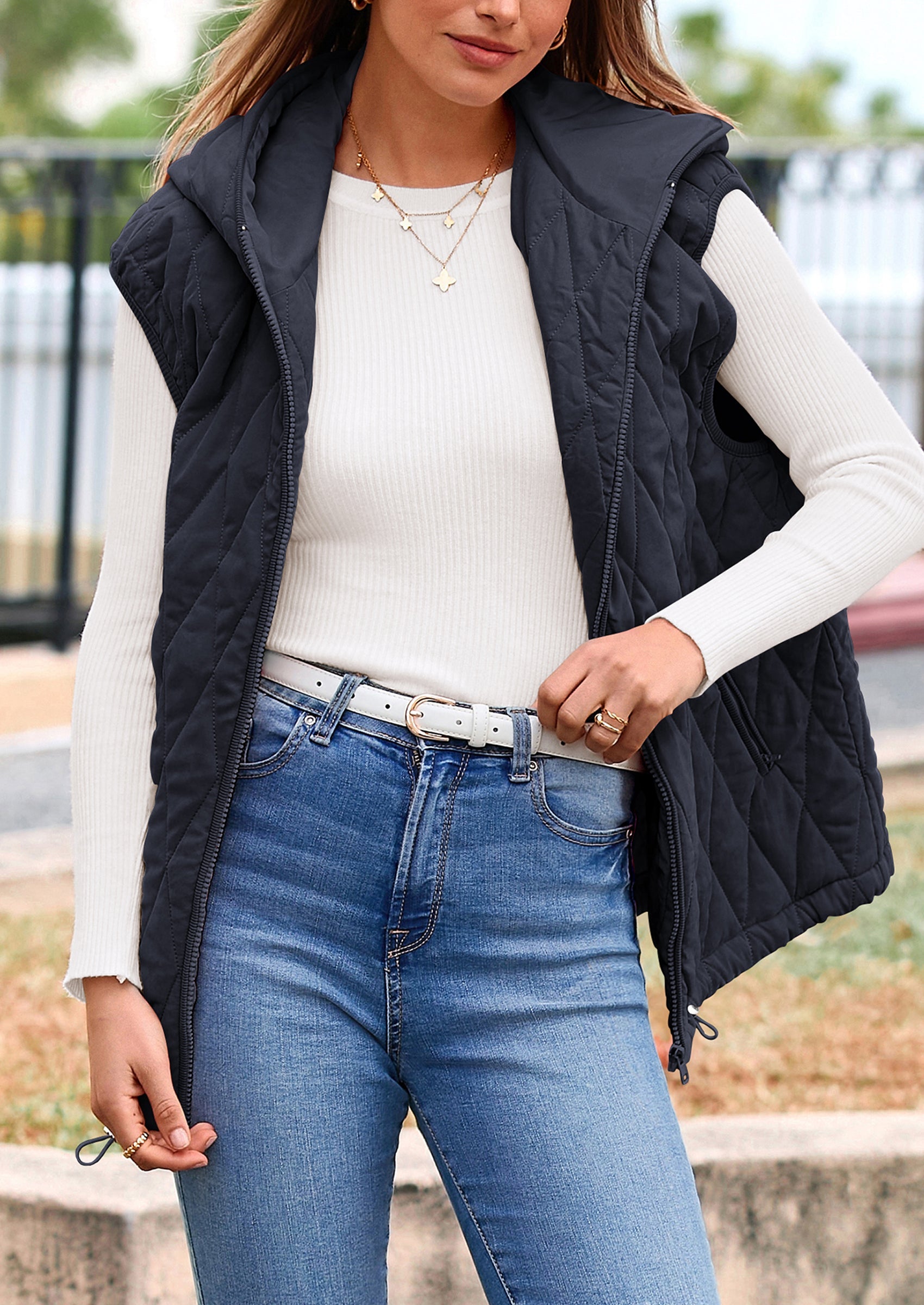 PRETTYGARDEN Women's Fall Spring Vest Casual Sleeveless Hooded Zip Up Jacket Trendy Winter Coat Outerwear PRETTYGARDEN