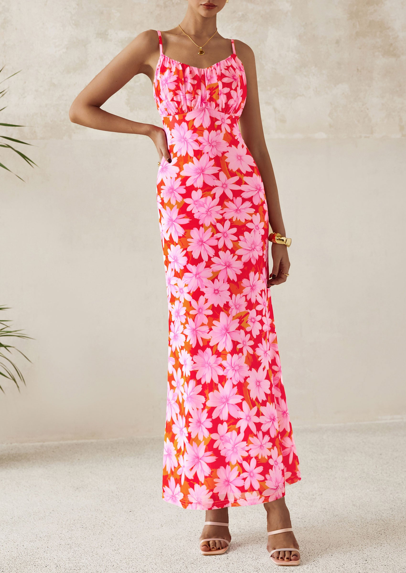 PRETTYGARDEN Women's Bodycon Maxi Dress Floral Sundress Sleeveless Spaghetti Strap Cocktail Party Dress