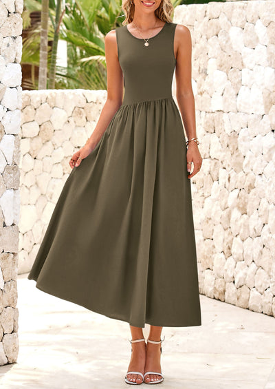 PRETTYGARDEN Women's Maxi Sundress Casual Summer Sleeveless Asymmetrical Drop Waist Patchwork Long Flowy Tank Dresses