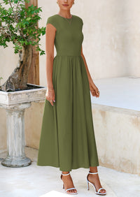 PRETTYGARDEN Women's Casual Long Dresses Cap Sleeve Patchwork A Line Flowy Modest Elegant Homecoming Maxi Dress