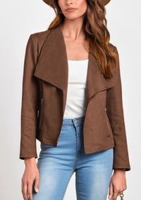 PRETTYGARDEN Women's Faux Suede Jackets Fashion Fall Clothes Long Sleeve Open Front Cropped Coat Outwear