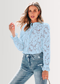 PRETTYGARDEN Women's Dressy Casual Lace Blouse Long Sleeve Button Up Shirts Tops Spring Fall Fashion Clothes