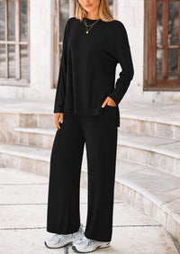 PRETTYGARDEN Women's Two Piece Lounge Sets Matching Long Sleeve Shirts Wide Leg Pants Tracksuits Travel Outfits Fall Clothes