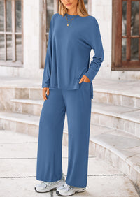 PRETTYGARDEN Women's 2 Piece Outfits Casual Short Sleeve Pullover Tops and Wide Leg Pants Lounge Sets Tracksuits