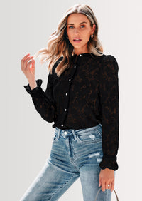 PRETTYGARDEN Women's Dressy Casual Lace Blouse Long Sleeve Button Up Shirts Tops Spring Fall Fashion Clothes