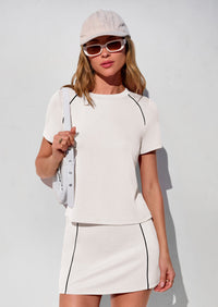 PRETTYGARDEN Women's Summer 2 Piece Skirt Sets Short Sleeve Shirts Tops Skorts Matching Workout Clothes Travel Outfits PRETTYGARDEN