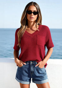 PRETTYGARDEN Women's Spring Short Sleeve Sweaters Lightweight V Neck Casual Going Out Summer T PRETTYGARDEN