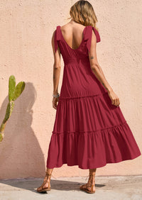PRETTYGARDEN Women's Cross Neck Spring Sleeveless Tiered Maxi Dress Beach Tie Strap Smocked Long Dresses Pleated Sundress