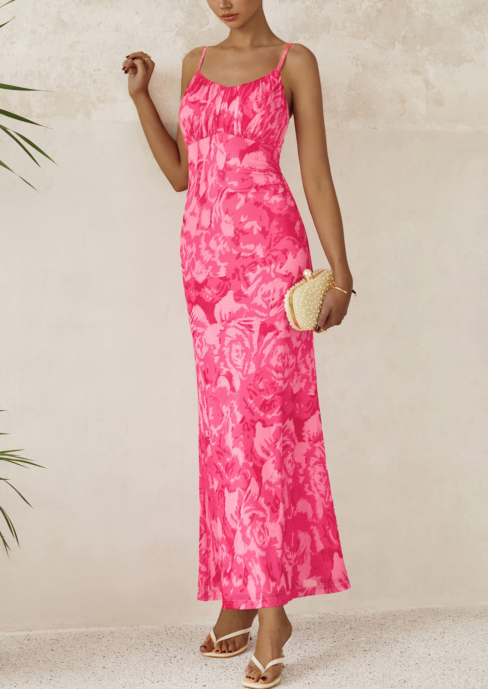 PRETTYGARDEN Women's Bodycon Maxi Dress Floral Sundress Sleeveless Spaghetti Strap Cocktail Party Dress