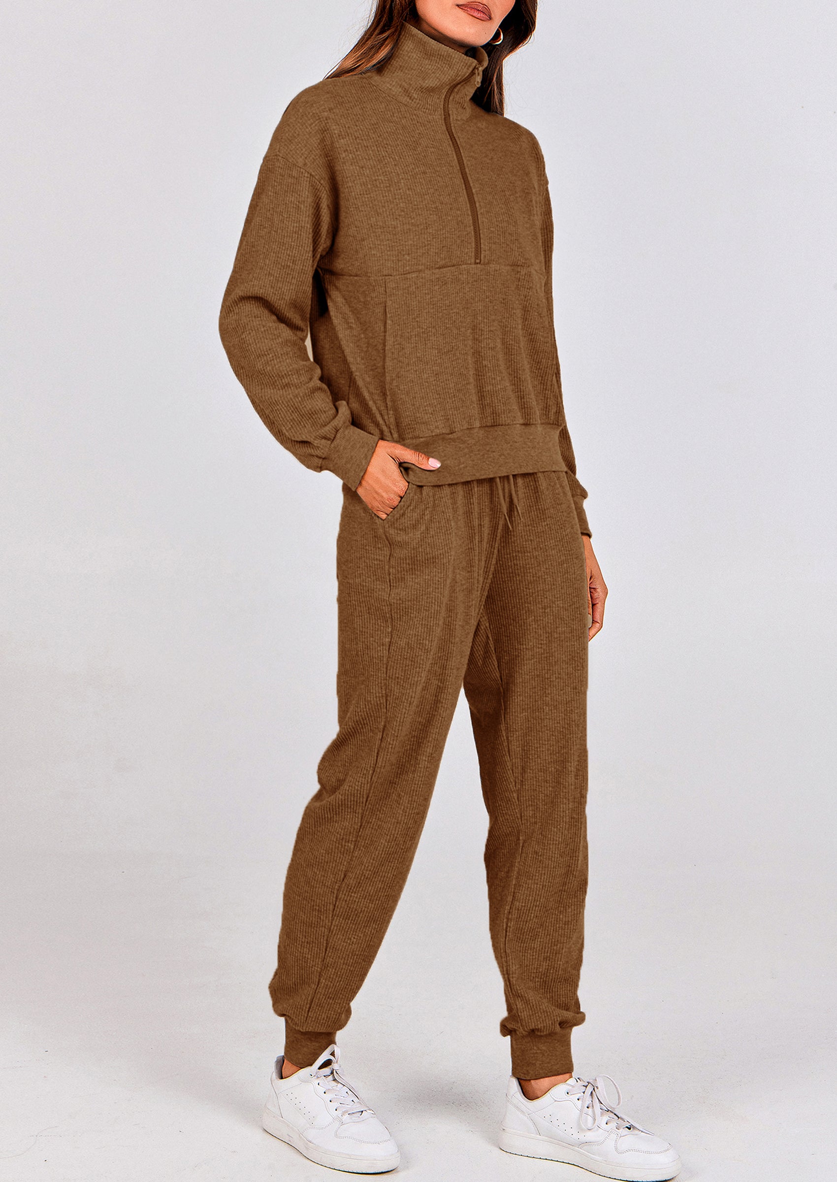 PRETTYGARDEN Women's Fall 2 Piece Lounge Sets Zip Up Sweatshirt Jogger Pants Sweat Track Suits Travel Outfit Winter Clothing