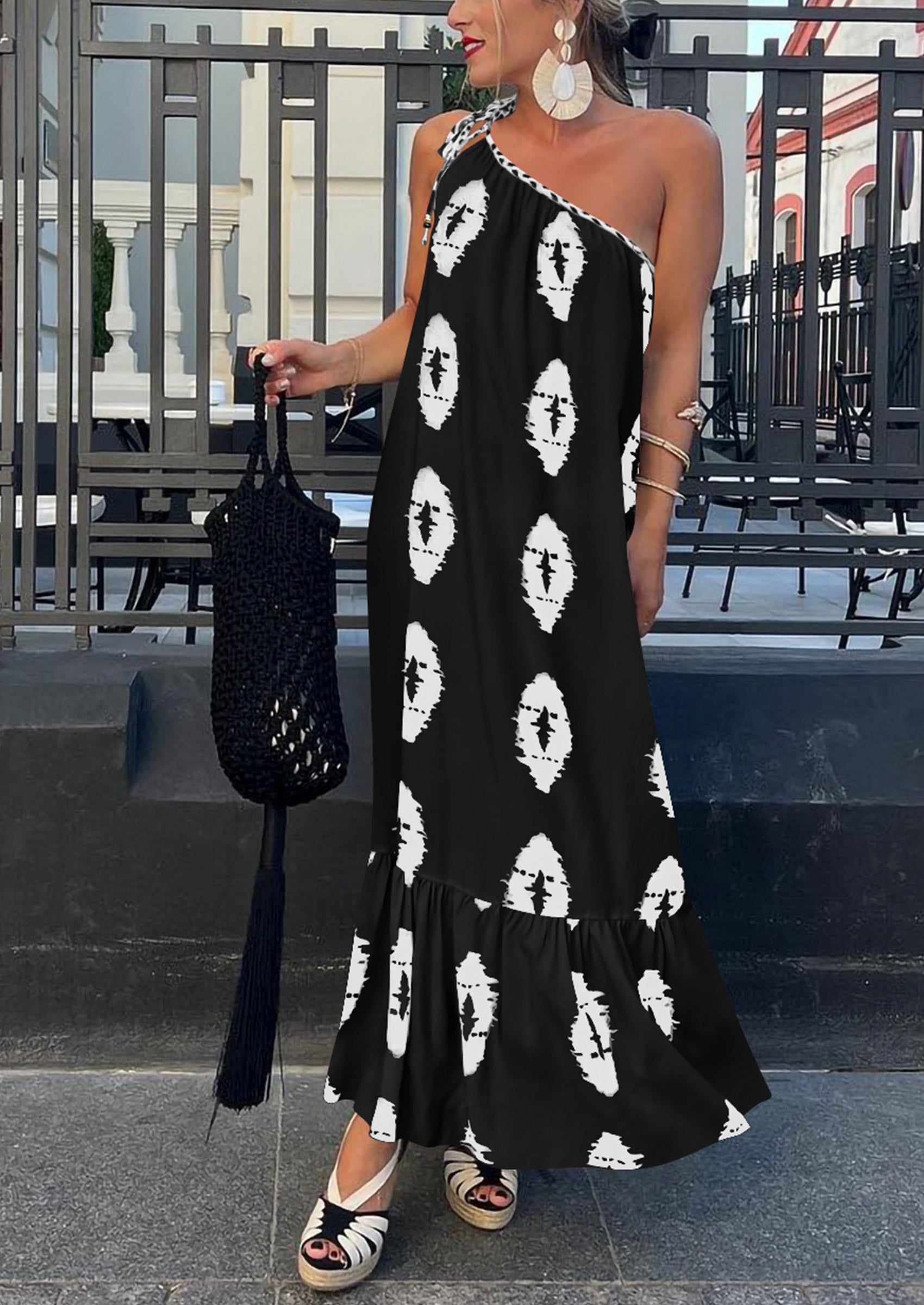 PRETTYGARDEN Women's Summer Maxi Dresses One Shoulder Printed Flowy Boho Beach Vacation Long Sundress