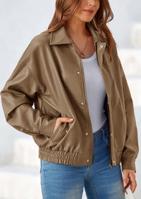 PRETTYGARDEN Women's Faux Leather Motorcycle Jacket Trendy Fall Spring Clothes Oversized Zip Up Winter Coat Outerwear