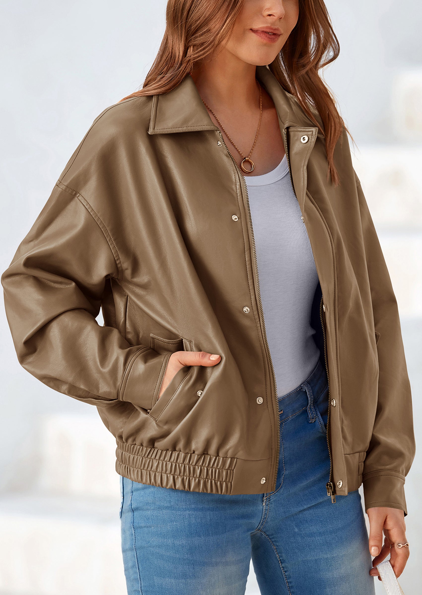 PRETTYGARDEN Women's Faux Leather Motorcycle Jacket Trendy Fall Spring Clothes Oversized Zip Up Winter Coat Outerwear