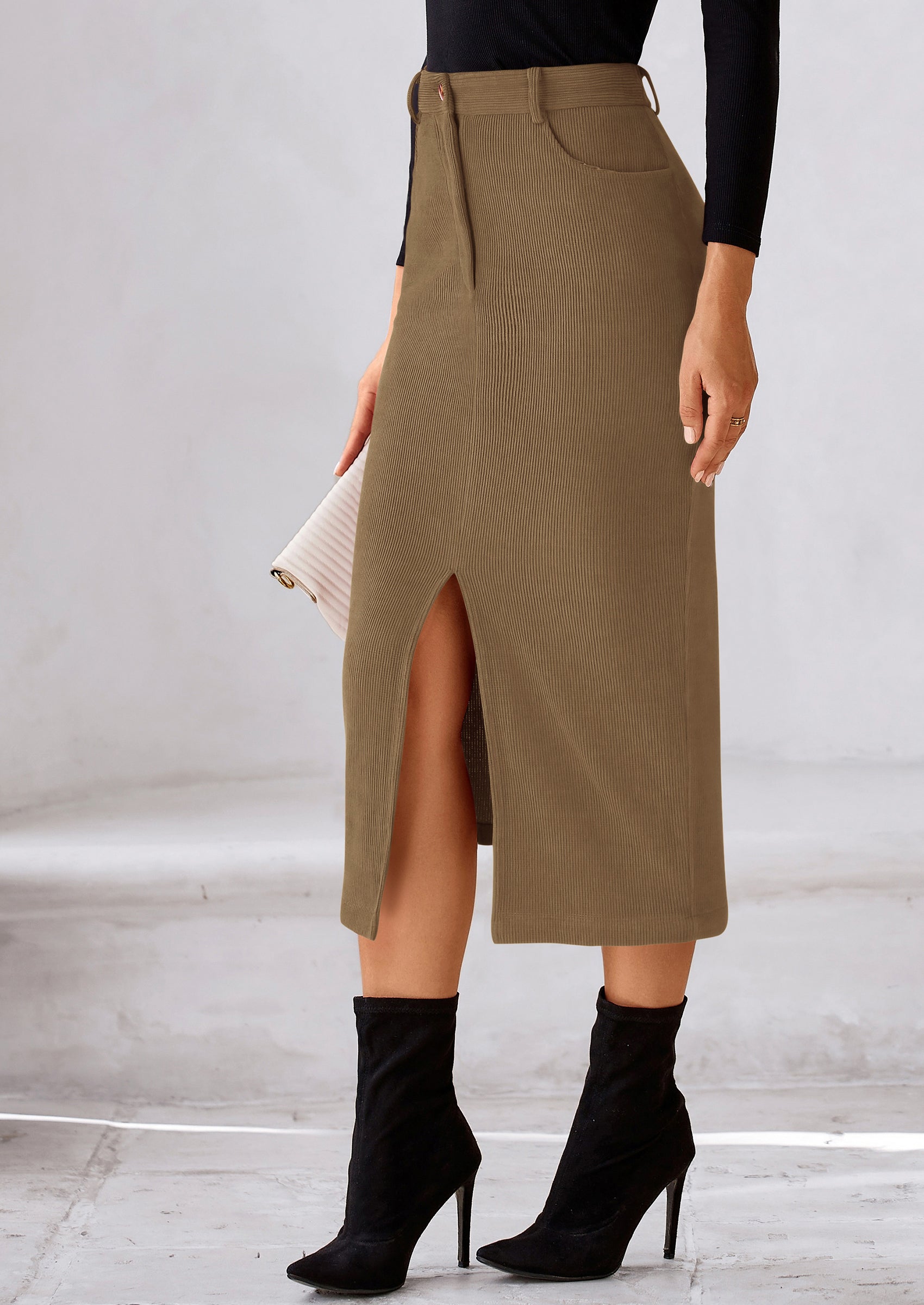 PRETTYGARDEN Corduroy Skirt Women Fall Fashion High Waisted Pencil Midi Skirts Business Casual Work Office Winter Outfit